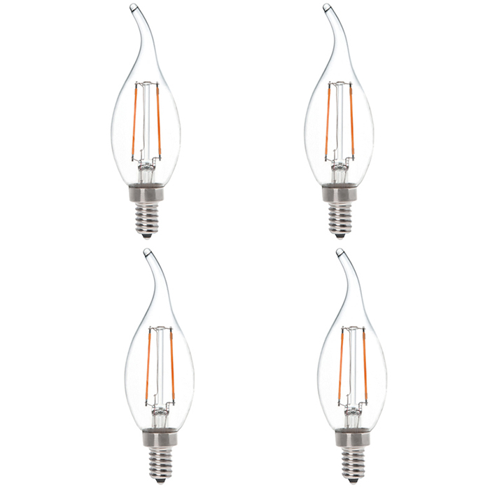 CA10 E12 2W LED Vintage Antique Filament Light Bulb, 25W Equivalent, 4-Pack, AC100-130V or 220-240V